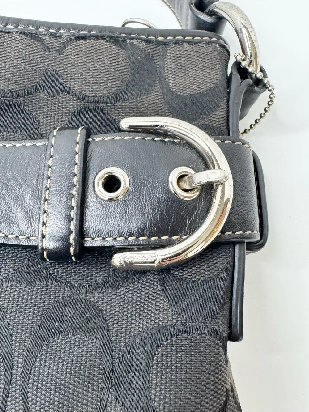 Vintage Coach Soho Signature Slim Jacquard Duffle Hobo Shoulder Bag Black #3577 - Picture 15 of 16